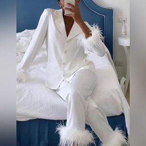 Bride/Bridesmaid white pajamas with feathers